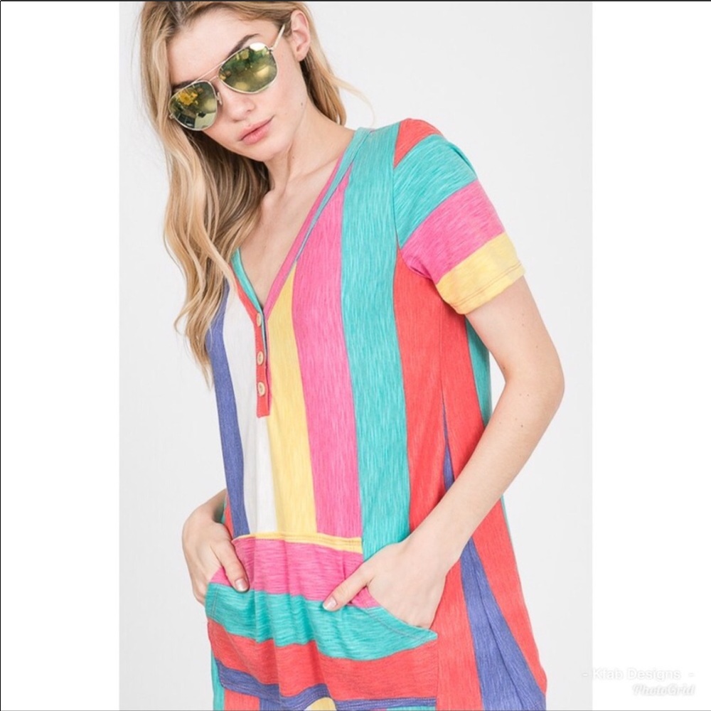 💗LAST 1! Color Block Striped Button Detail Tunic! - Picture 2 of 4